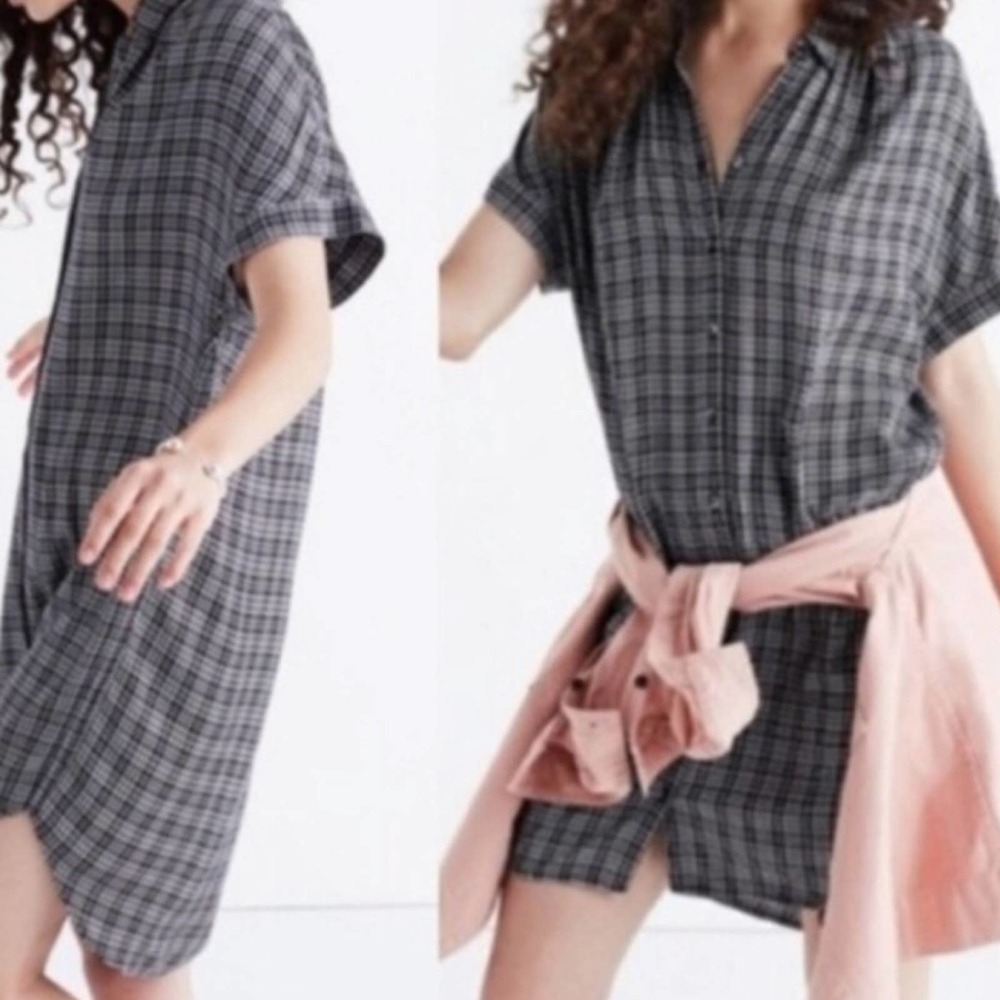 Madewell Central Plaid Short Sleeve Shirt Dress S